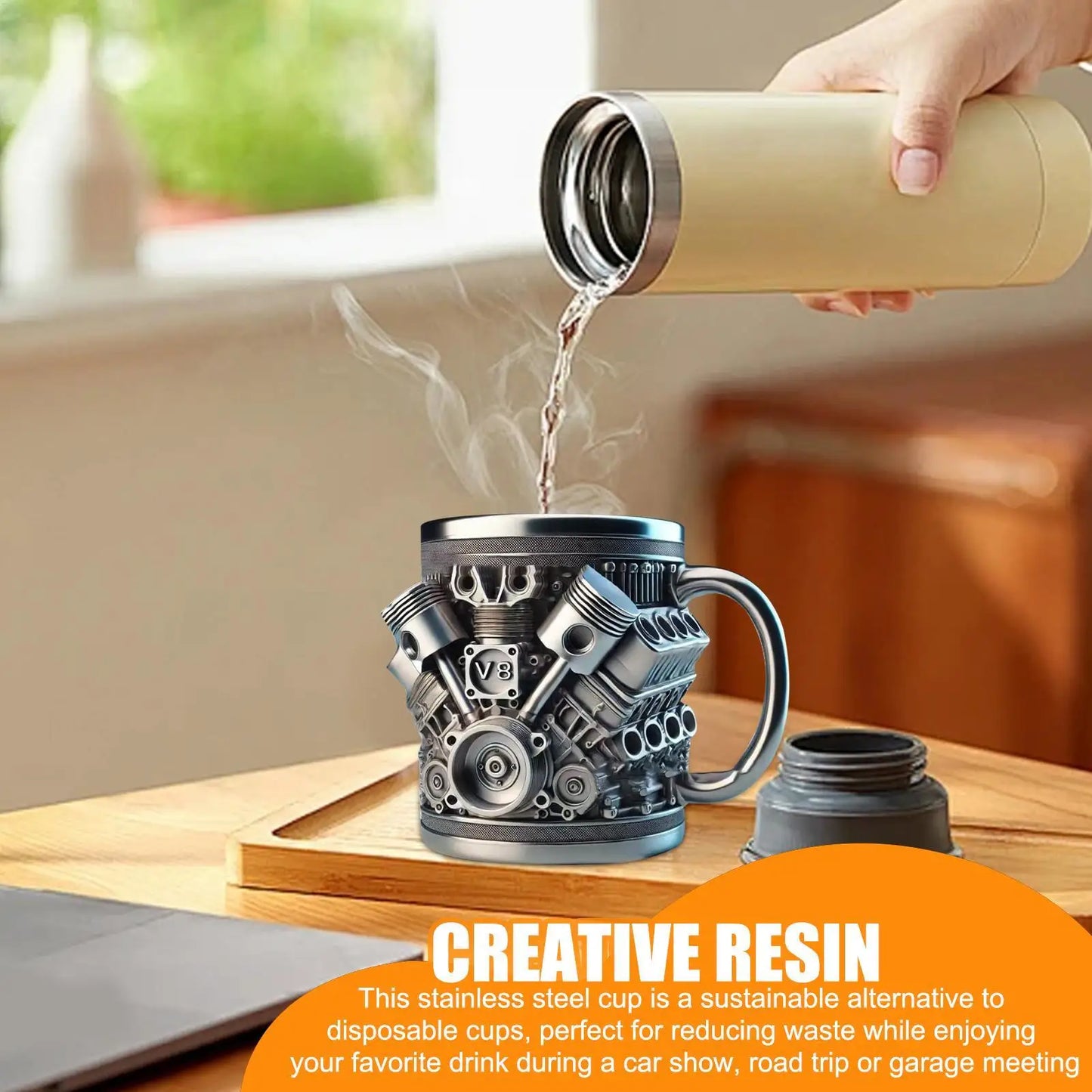 GetMugged V8/V6 Stainless Steel Engine Coffee Mug