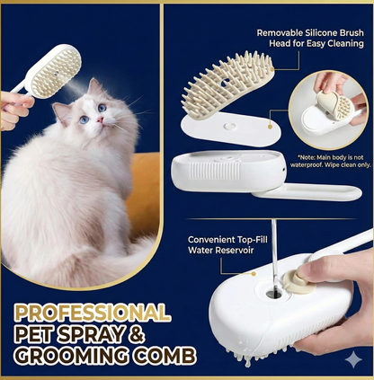 Sutravan 3-in-1 Spa Steam Brush: Groom, Massage & De-Shed Your Loved Pets