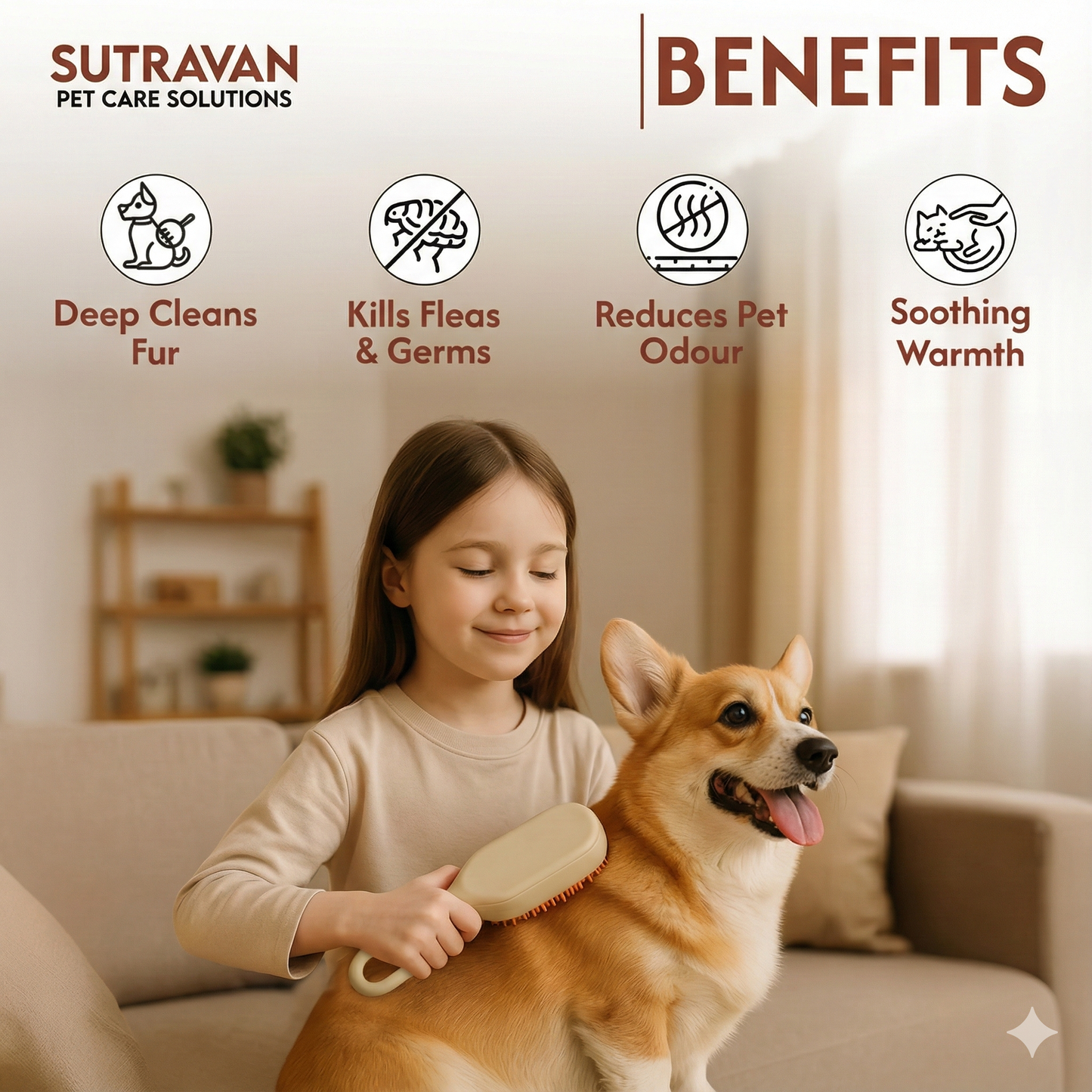 Sutravan 3-in-1 Spa Steam Brush: Groom, Massage & De-Shed Your Loved Pets