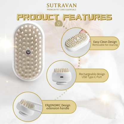 Sutravan 3-in-1 Spa Steam Brush: Groom, Massage & De-Shed Your Loved Pets
