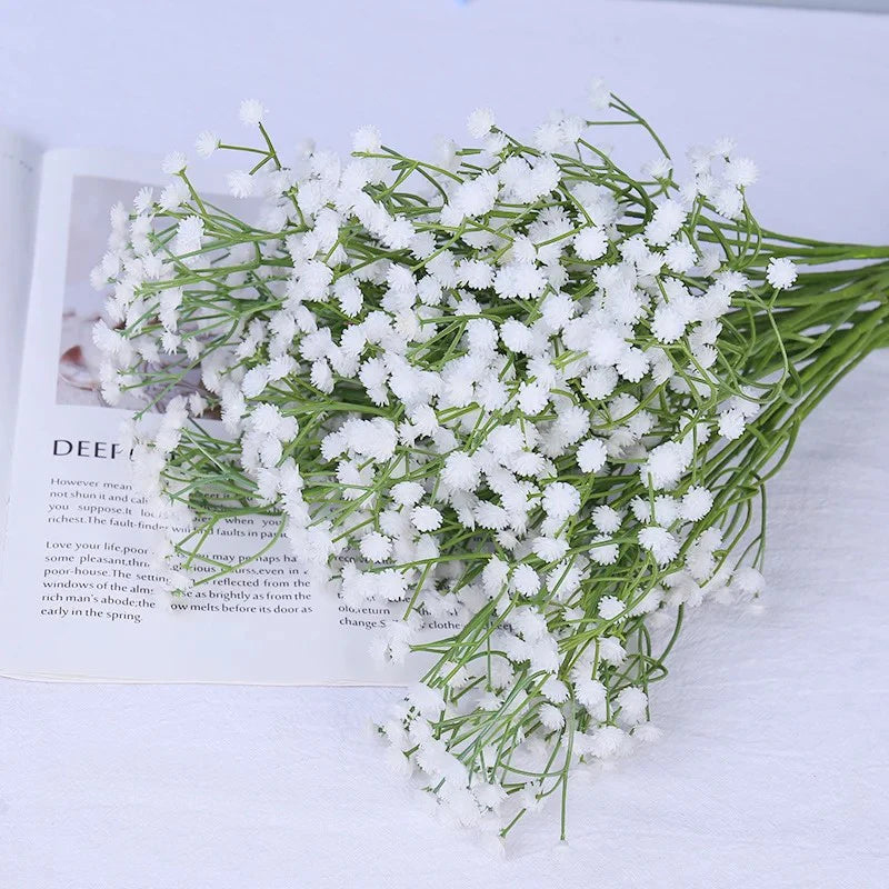 Waipfaru 20 Pcs Artificial Baby Breath Flower Pick, 21inch Real Touch Silk Faux Gypsophila Bouquets for Wedding Arrangement Party Home Decoration(White)